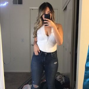 White Lace Halter Bodysuit